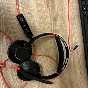 Black and Red Wired Computer Headset